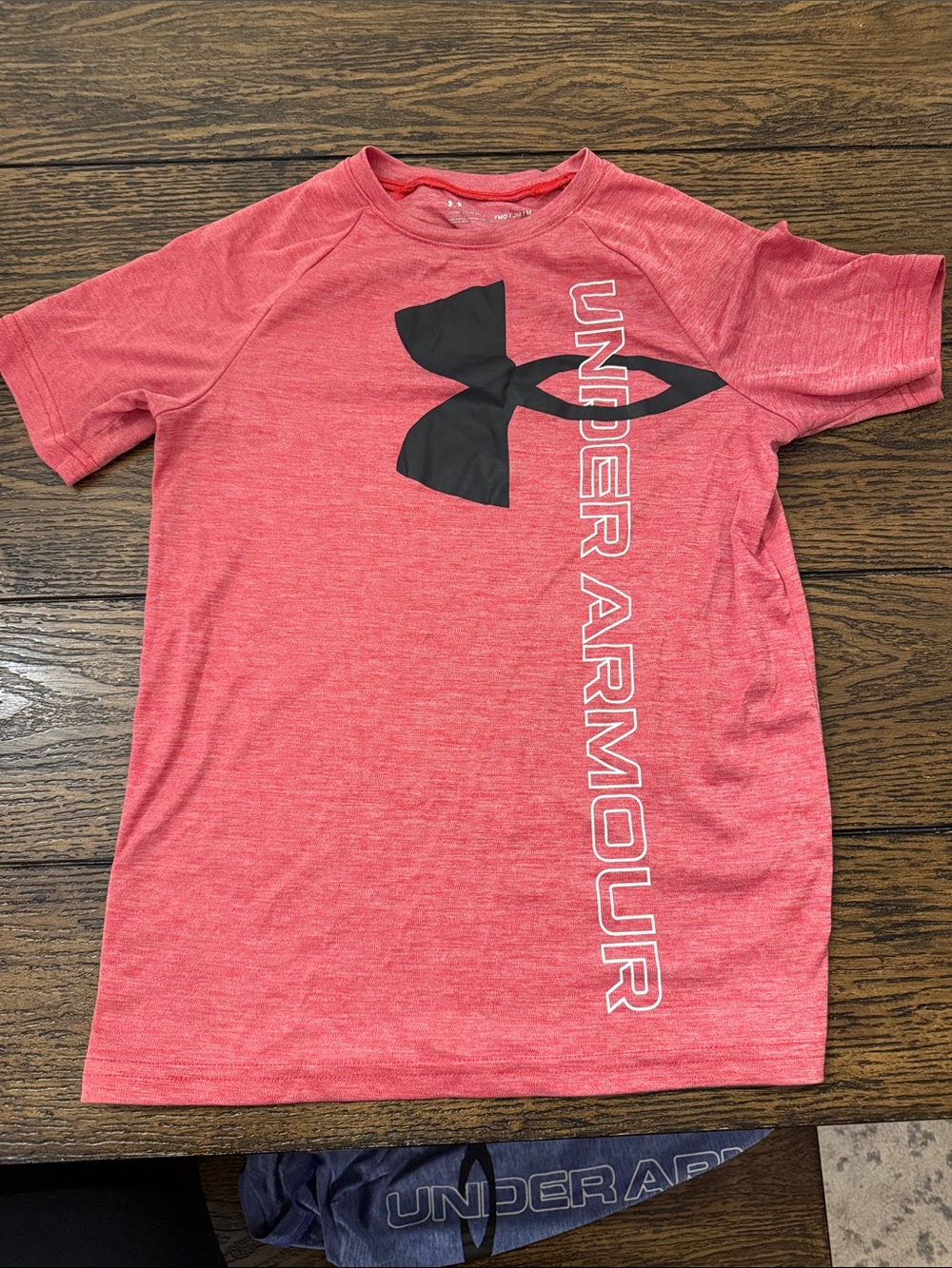 Under Armour Boys Coral Red Short-Sleeve Performance Tee with Black Logo